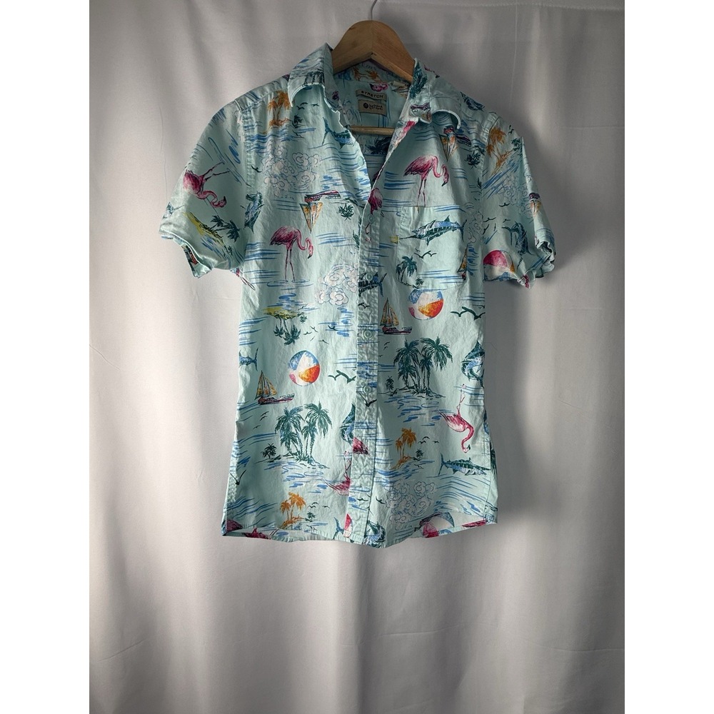 New Haggar Stretch Shirt Mens Sm Island Ease Flamingo Button Down Shirt Hawaiian